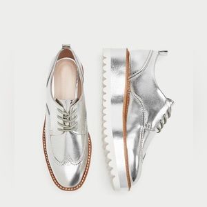 Zara silver platform brogues, size 39